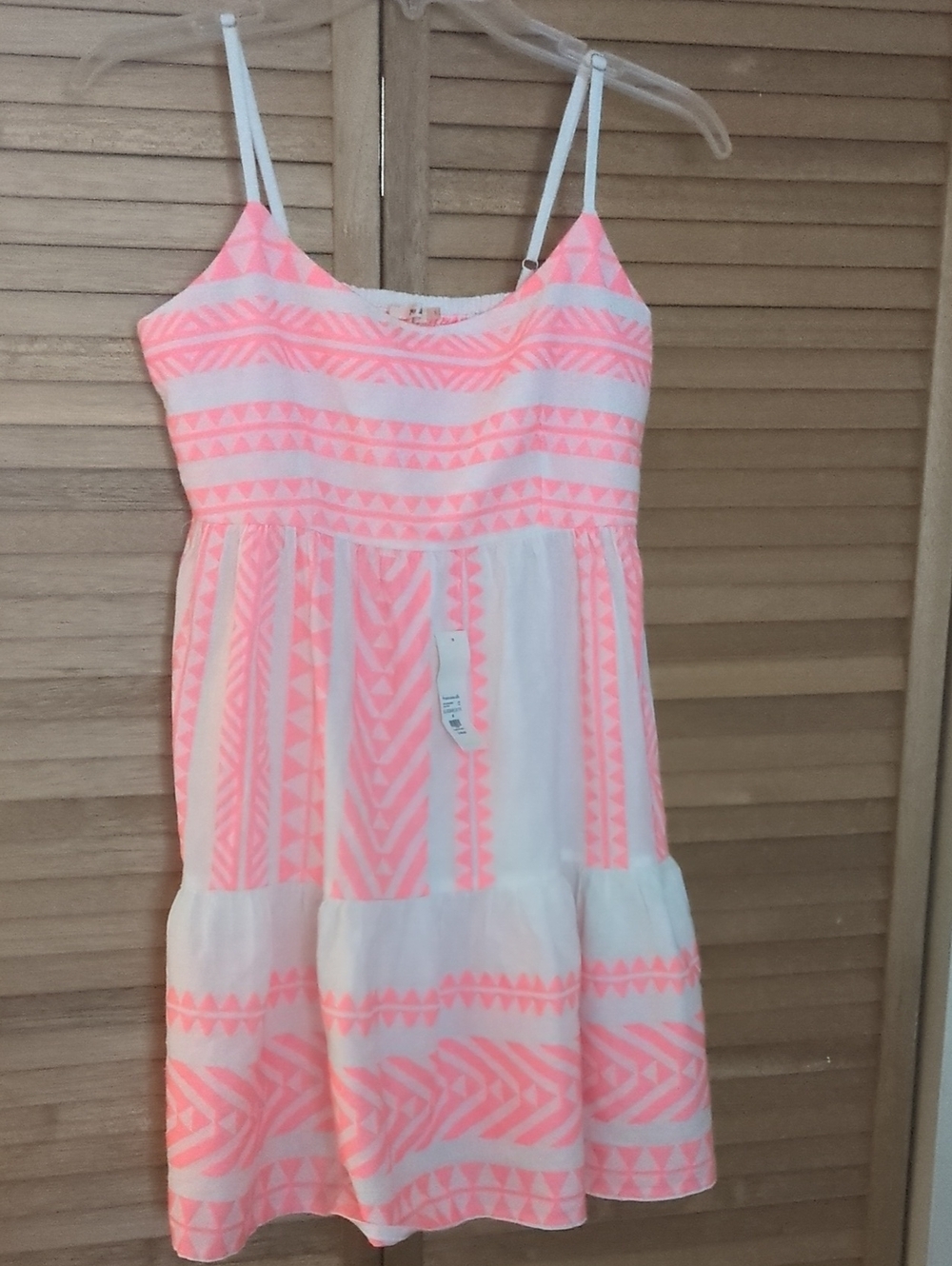 Women's Pink Patterned Mini Dress - Spaghetti Strap